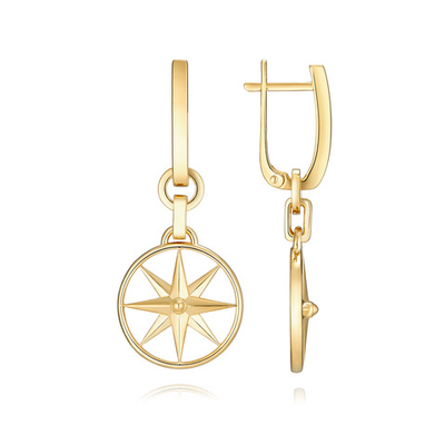 СЕРЬГИ СЕРЕБРЯНЫЕ "ЗВЕЗДА СОЮЗА" В ПОЗОЛОТЕ