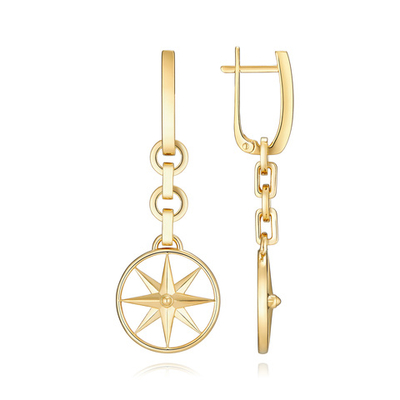 СЕРЬГИ СЕРЕБРЯНЫЕ "ЗВЕЗДА СОЮЗА" В ПОЗОЛОТЕ